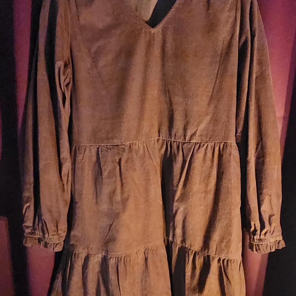 Brown Tiered Long Sleeve Dress